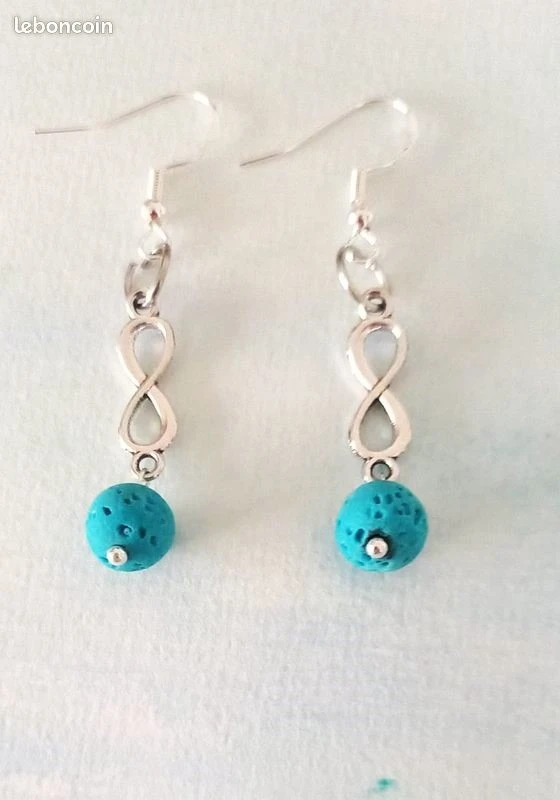 Turquoise lavendel Griekse oorbellen zilveren haak creatie – photo 4